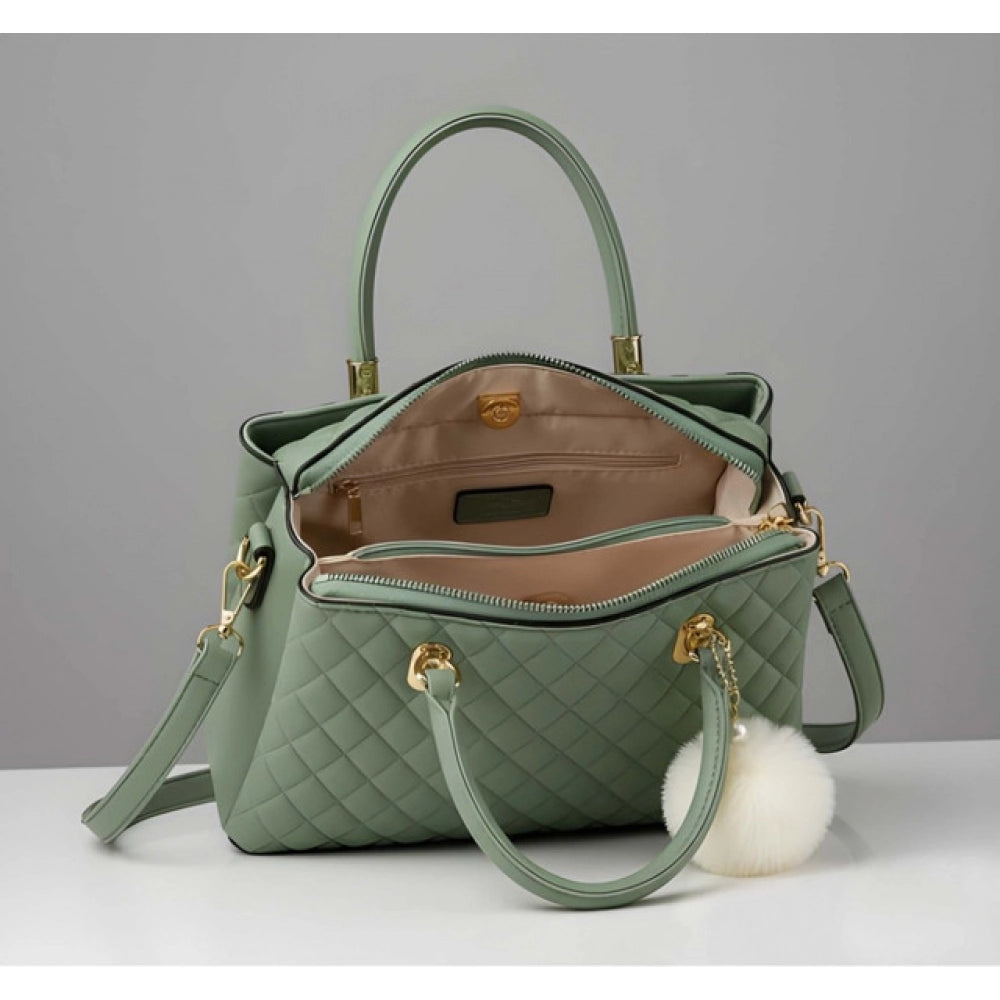 Women'S Pu Leather Solid Shoulder Zipper Handbag (Green)