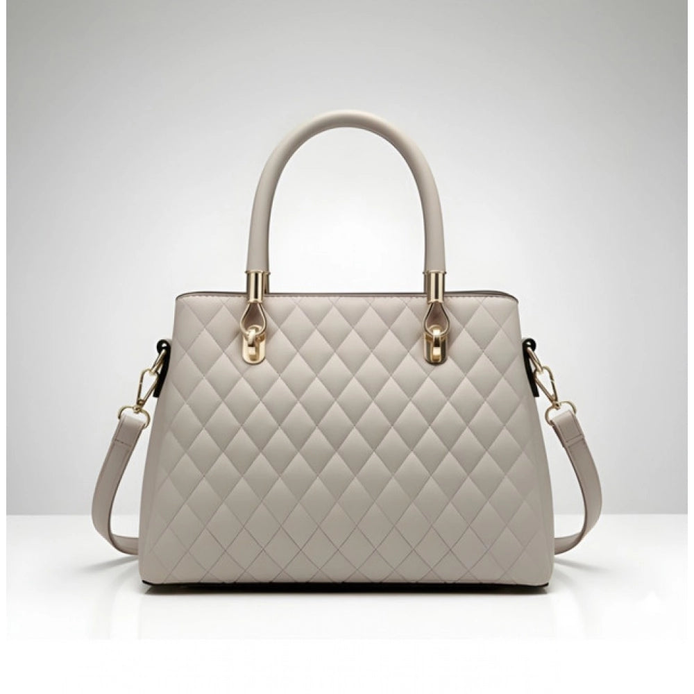 Women's PU Leather Solid Shoulder Zipper Handbag (Grey)