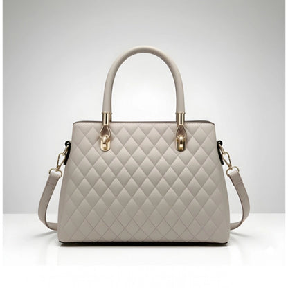 Women's PU Leather Solid Shoulder Zipper Handbag (Grey)