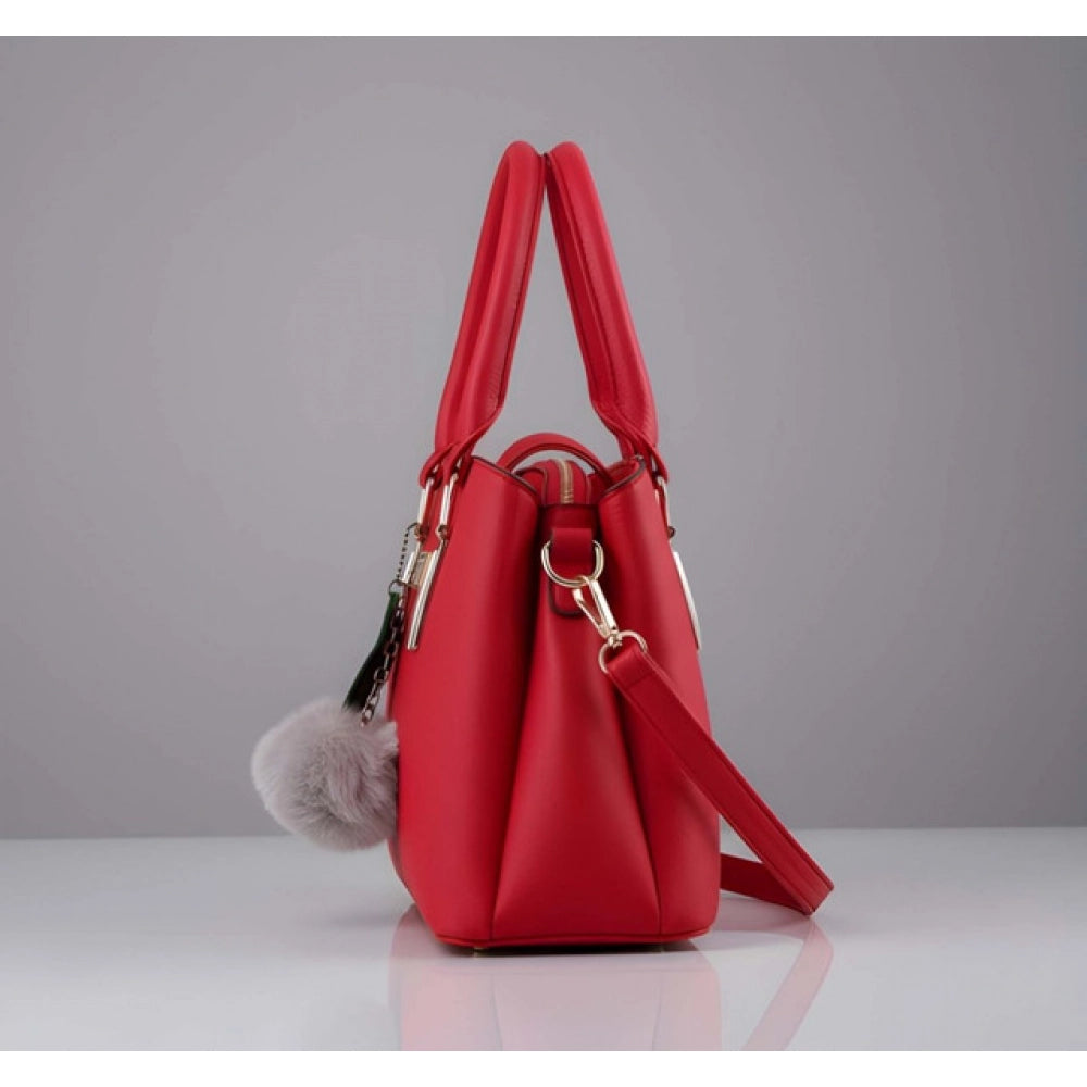 Women'S Pu Leather Solid Shoulder Zipper Handbag (Red)