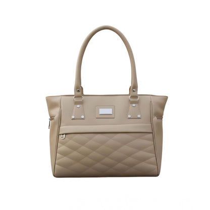 Women's PU Leather Solid Shoulder Zipper Handbag (Beige)