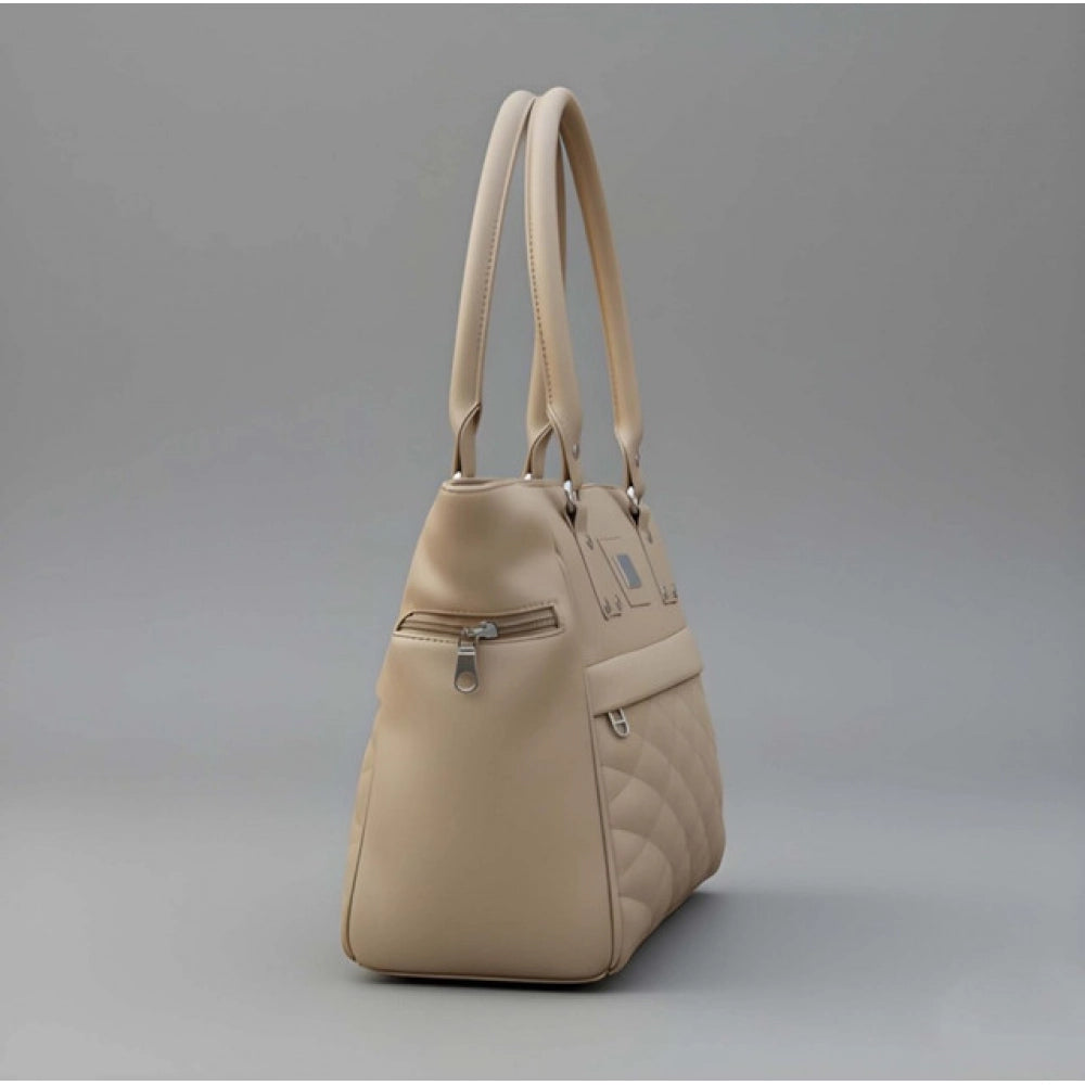 Women'S Pu Leather Solid Shoulder Zipper Handbag (Beige)
