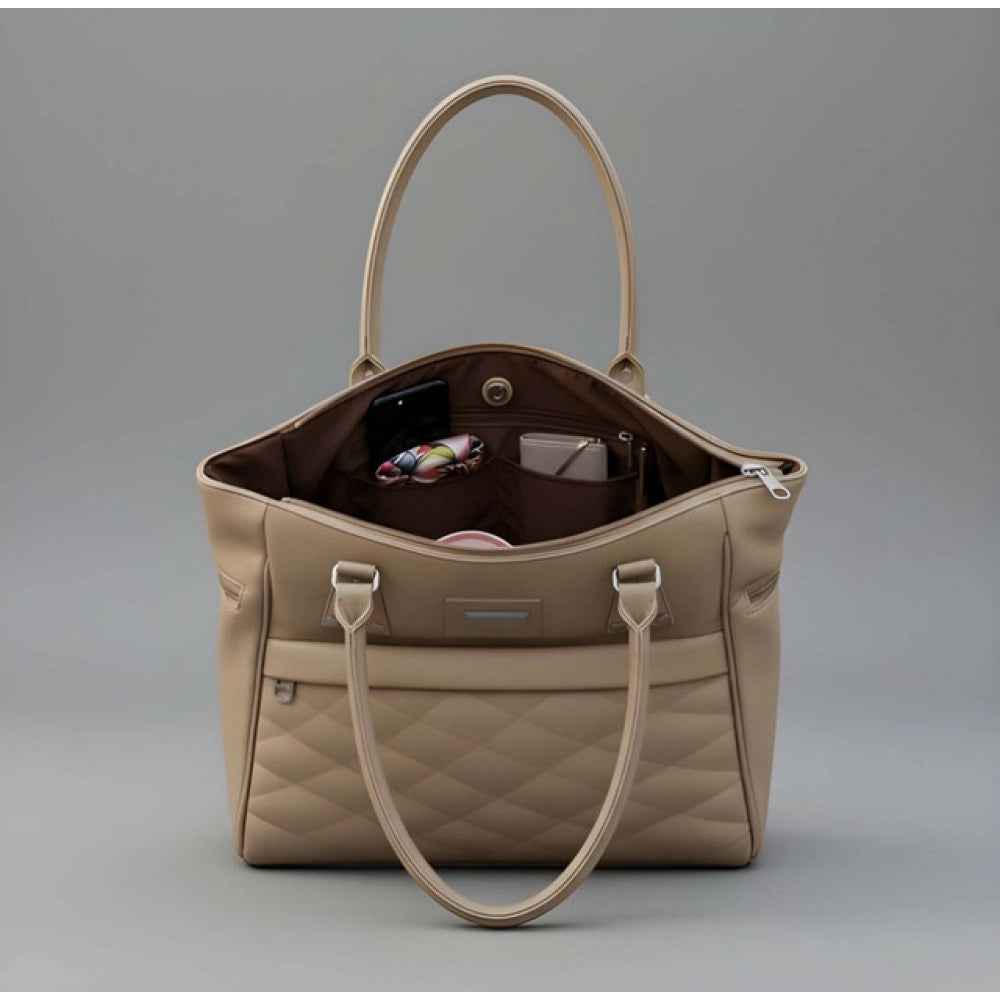 Women'S Pu Leather Solid Shoulder Zipper Handbag (Beige)