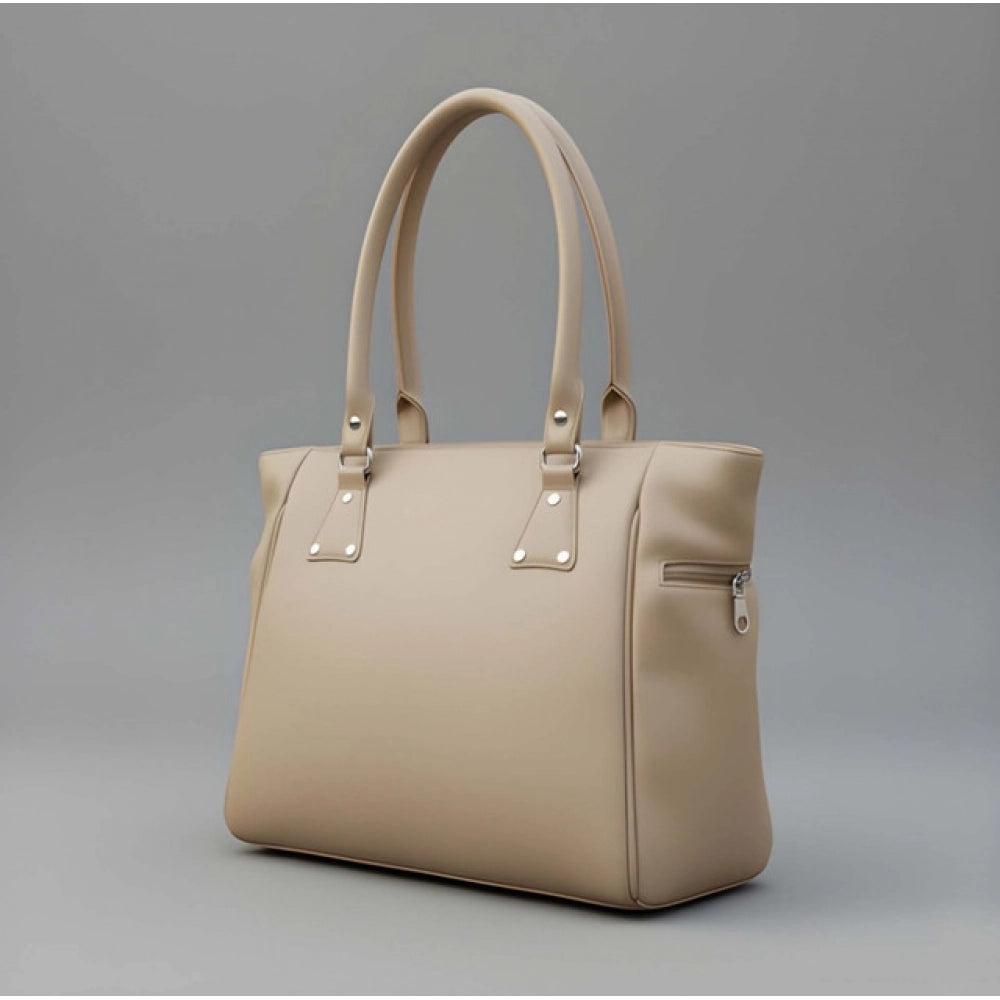 Women'S Pu Leather Solid Shoulder Zipper Handbag (Beige)
