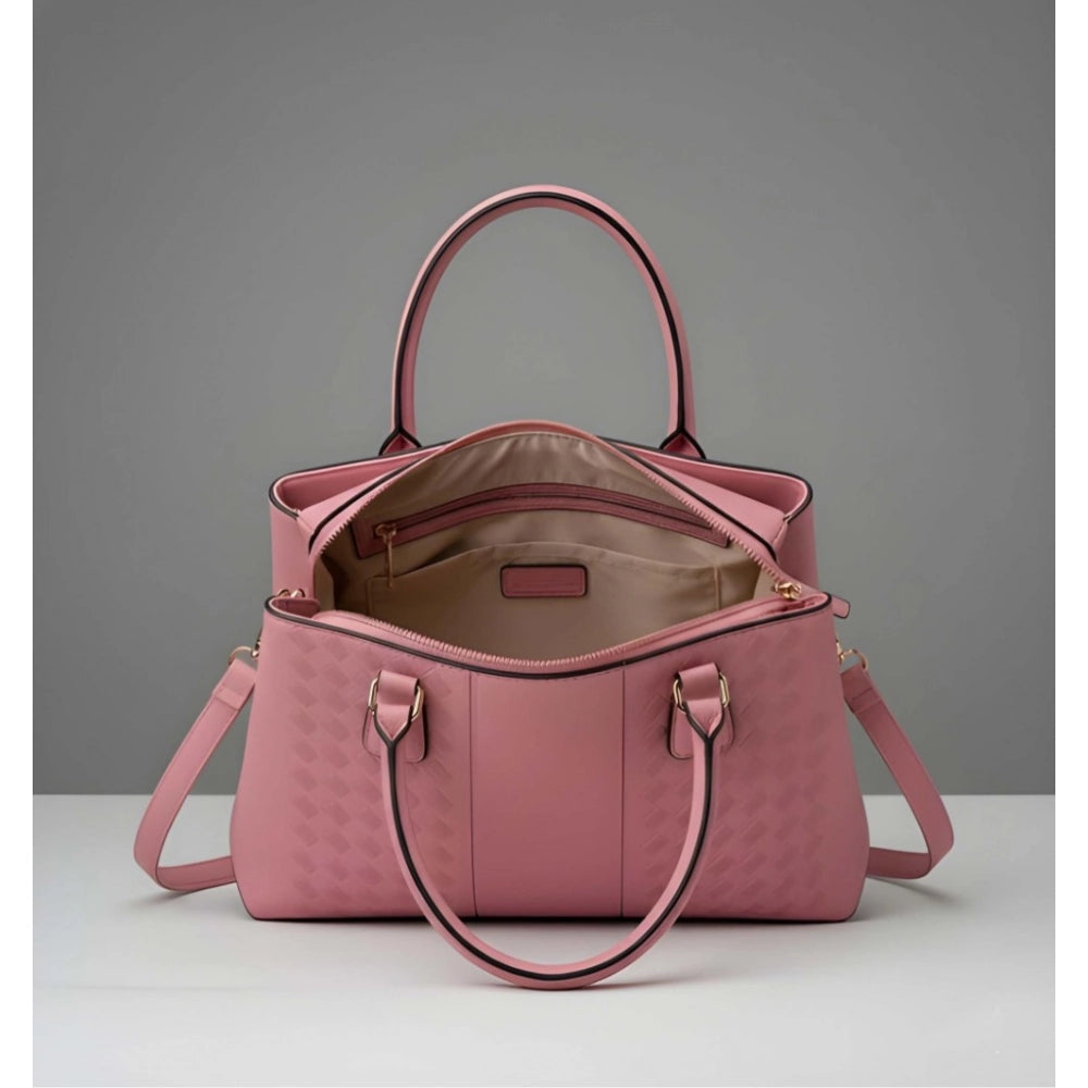 Women'S Pu Leather Solid Shoulder Zipper Handbag (Pink)