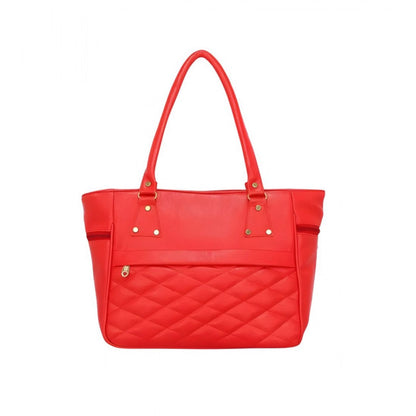 Women's PU Leather Solid Shoulder Zipper Handbag (Red)