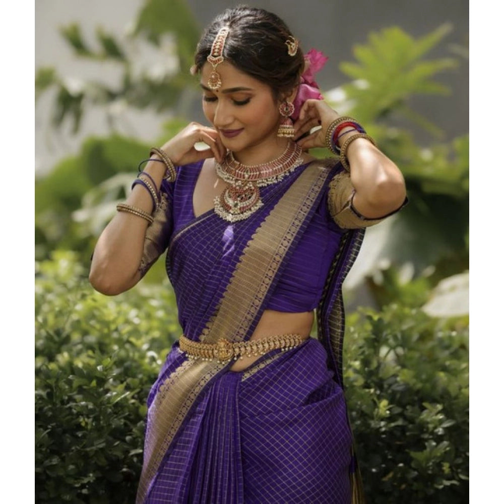 Women'S Banarasi Silk Printed Saree With Unstitched Blouse 5.5