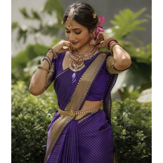Women'S Banarasi Silk Printed Saree With Unstitched Blouse 5.5