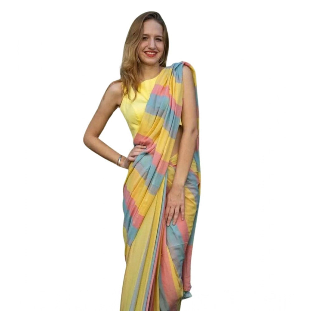 Women'S Linen Printed Saree With Unstitched Blouse 5.5Mtr (Mul