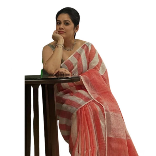 Women's Linen Printed Saree With Unstitched Blouse 5.5Mtr (Multicolor) - VANSHELLE