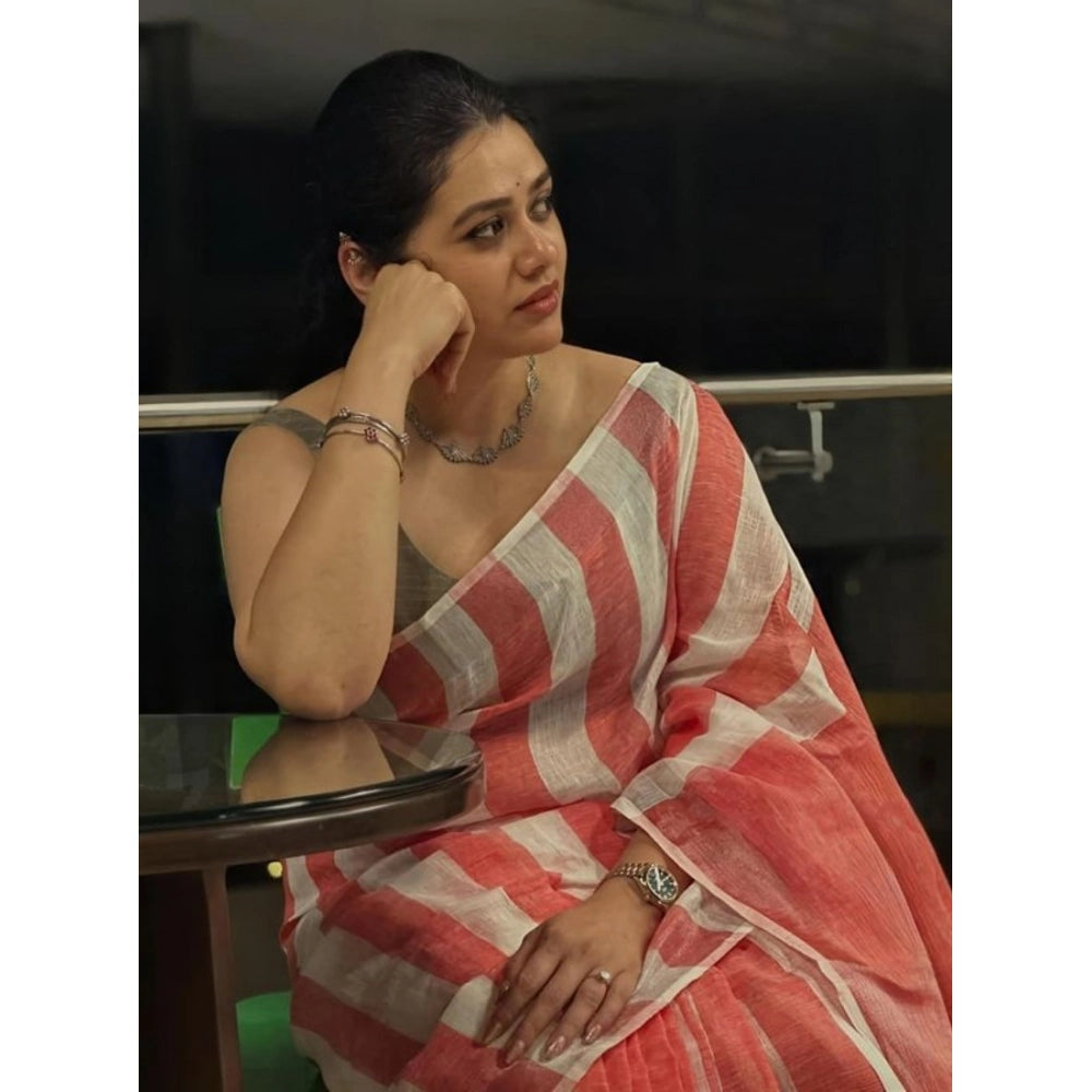 Women's Linen Printed Saree With Unstitched Blouse 5.5Mtr (Multicolor) - VANSHELLE