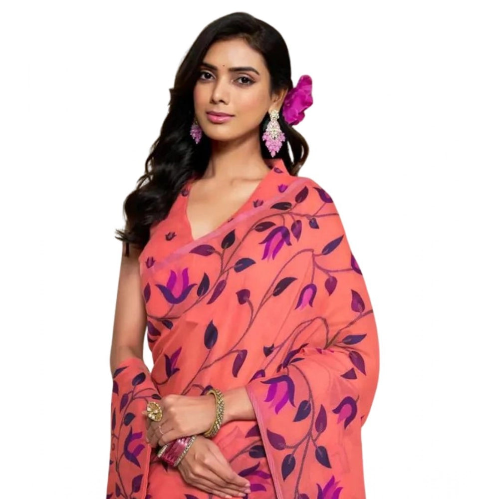 Women'S Georgette Printed Saree With Unstitched Blouse 5.5Mtr