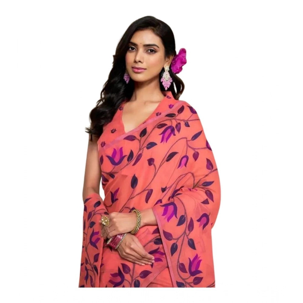 Women'S Georgette Printed Saree With Unstitched Blouse 5.5Mtr