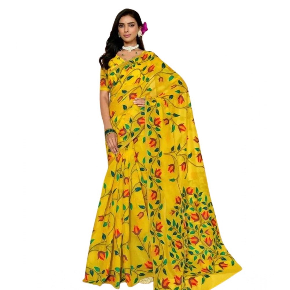 Women'S Georgette Printed Saree With Unstitched Blouse 5.5Mtr