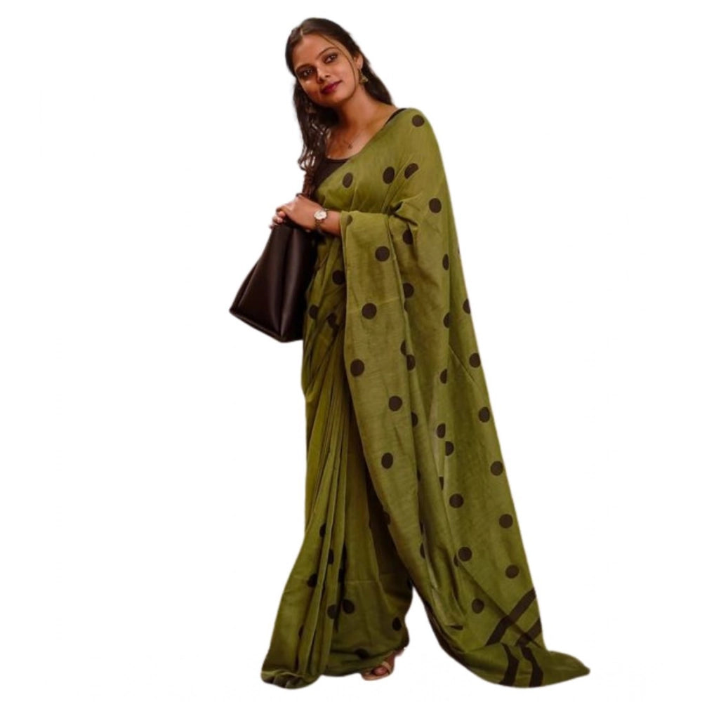Women'S Linen Printed Saree With Unstitched Blouse 5.5Mtr (Gre