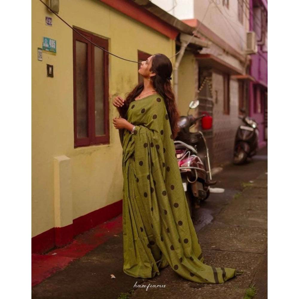 Women'S Linen Printed Saree With Unstitched Blouse 5.5Mtr (Gre