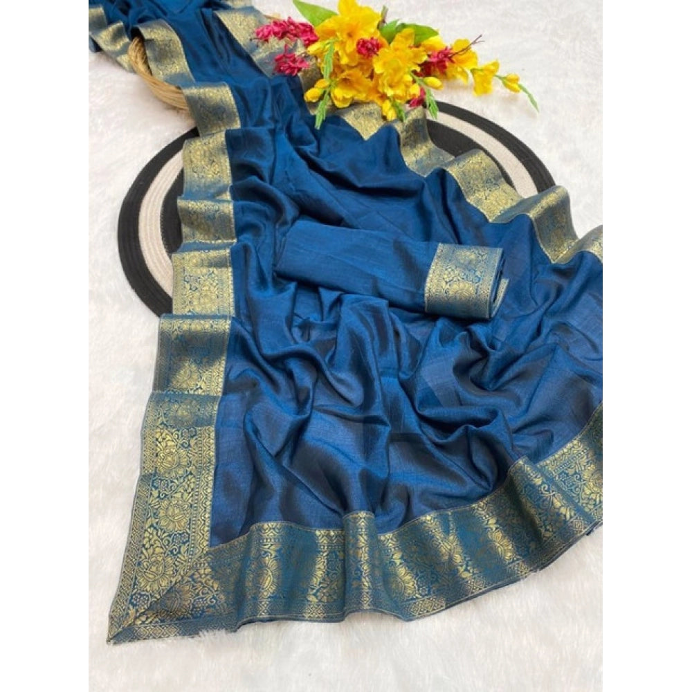 Women'S Vichitra Silk Printed Saree With Unstitched Blouse 5.5