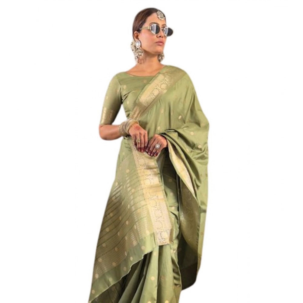 Women'S Satin Printed Saree With Unstitched Blouse 5.5Mtr (Gre
