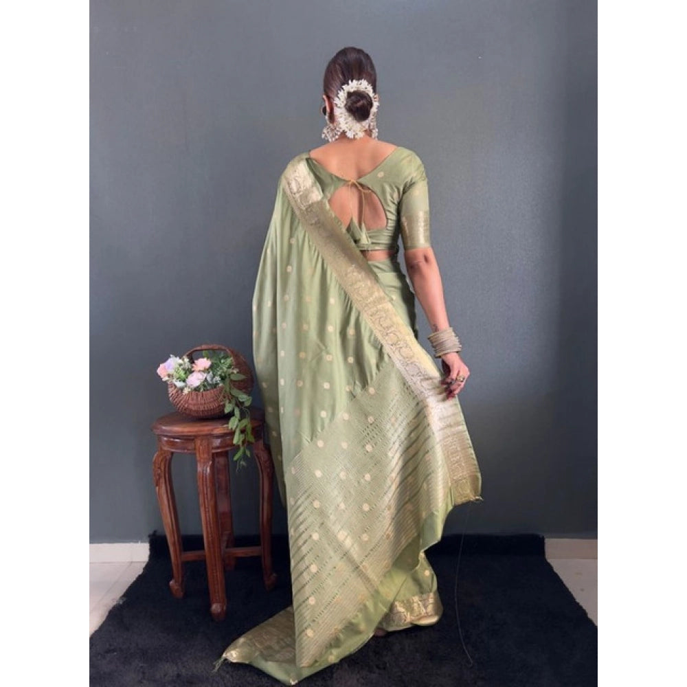 Women'S Satin Printed Saree With Unstitched Blouse 5.5Mtr (Gre