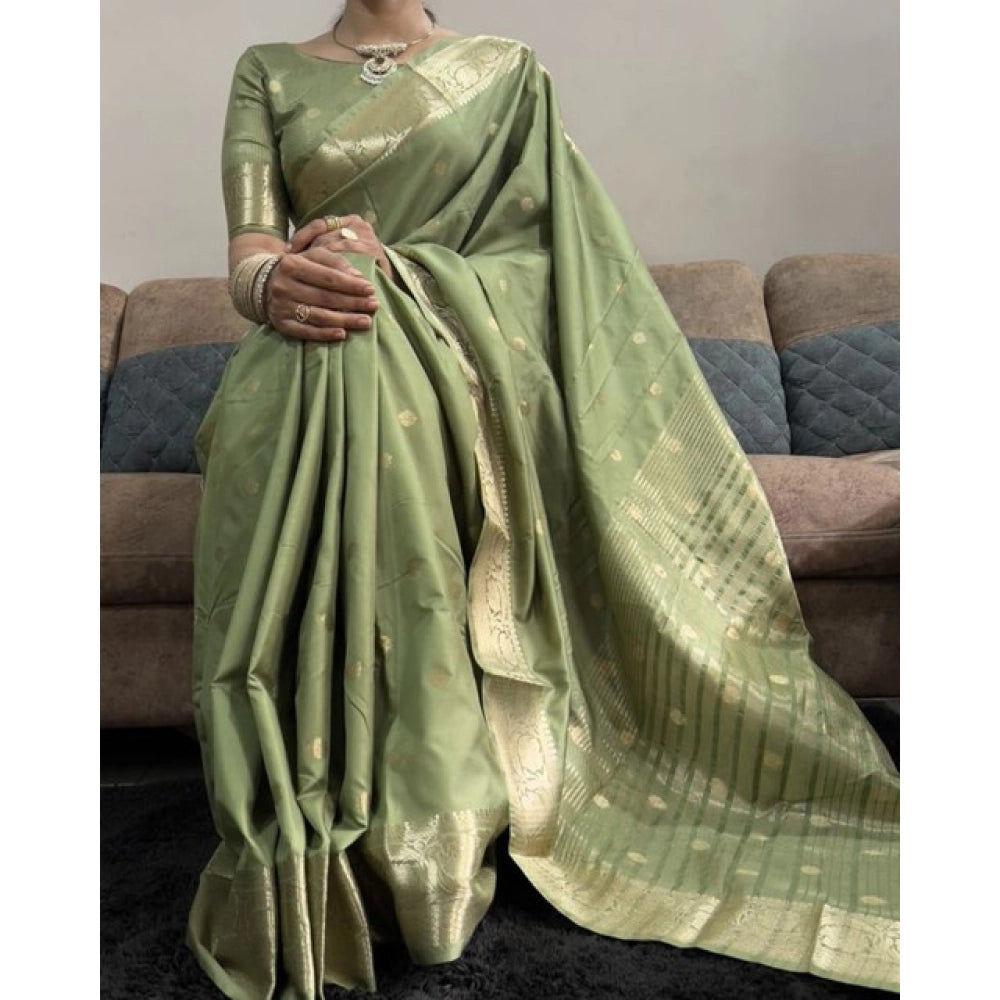 Women'S Satin Printed Saree With Unstitched Blouse 5.5Mtr (Gre