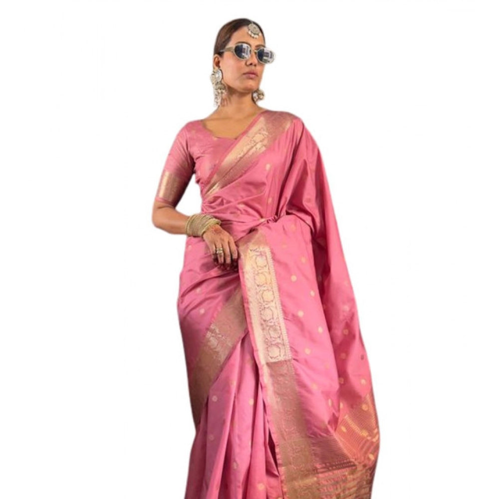 Women'S Satin Printed Saree With Unstitched Blouse 5.5Mtr (Pin