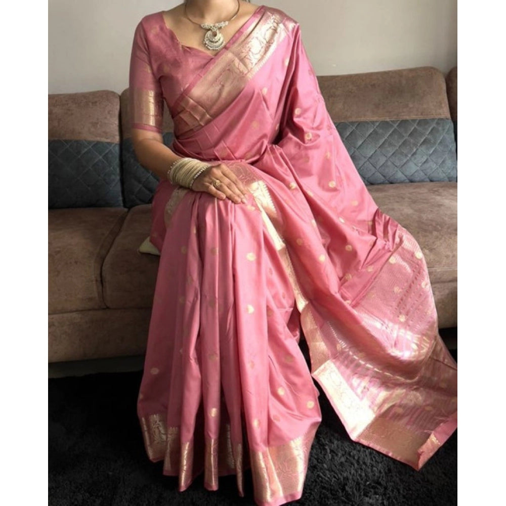 Women'S Satin Printed Saree With Unstitched Blouse 5.5Mtr (Pin