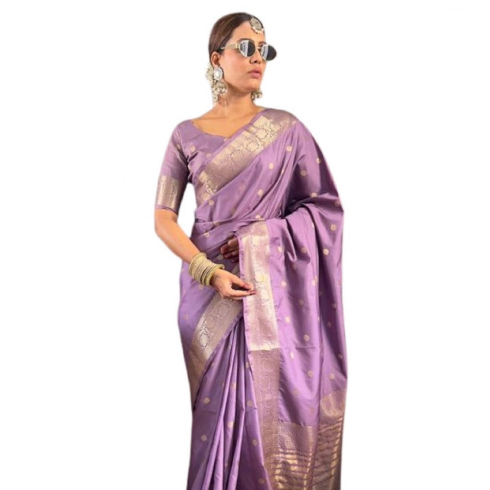 Women'S Satin Printed Saree With Unstitched Blouse 5.5Mtr (Pur