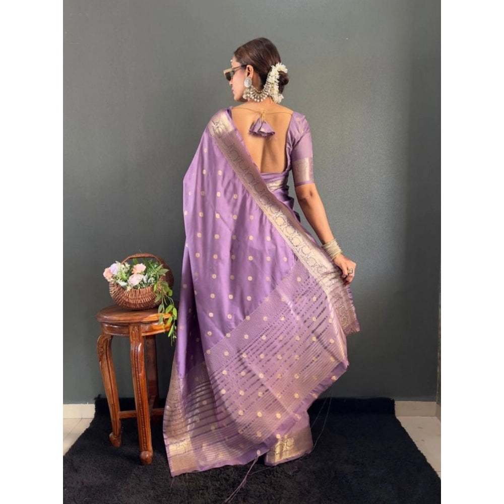 Women'S Satin Printed Saree With Unstitched Blouse 5.5Mtr (Pur