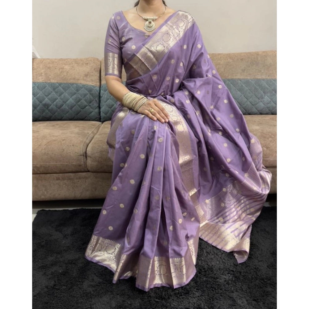 Women'S Satin Printed Saree With Unstitched Blouse 5.5Mtr (Pur