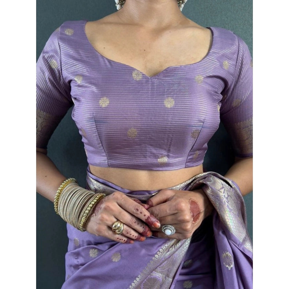 Women'S Satin Printed Saree With Unstitched Blouse 5.5Mtr (Pur