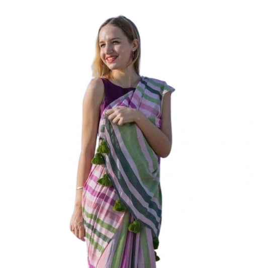Women'S Linen Printed Saree With Unstitched Blouse 5.5Mtr (Pin