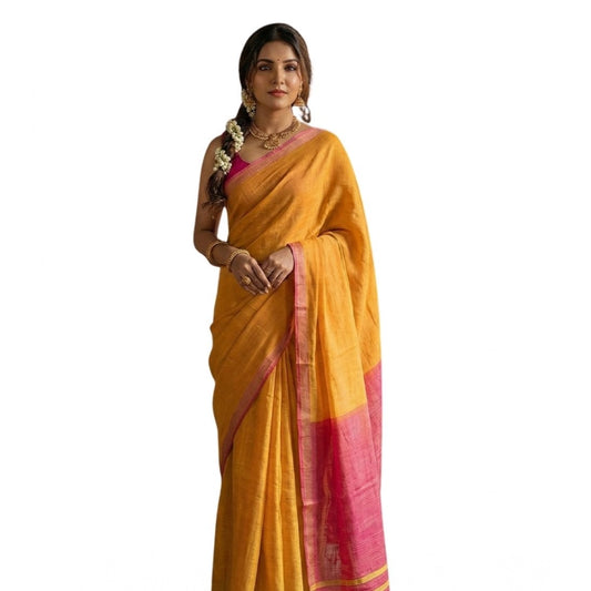 Women'S Cotton Printed Saree With Unstitched Blouse 5.5Mtr (Ye