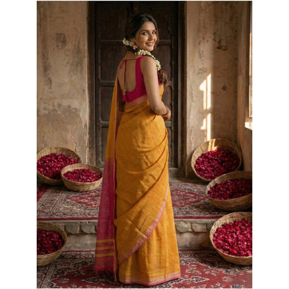 Women'S Cotton Printed Saree With Unstitched Blouse 5.5Mtr (Ye