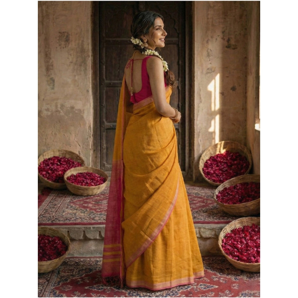 Women'S Cotton Printed Saree With Unstitched Blouse 5.5Mtr (Ye