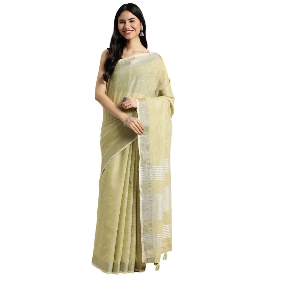 Women'S Linen Cotton Printed Saree With Unstitched Blouse 5.5M