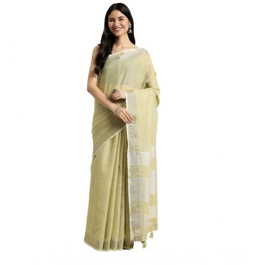 Women'S Linen Cotton Printed Saree With Unstitched Blouse 5.5M
