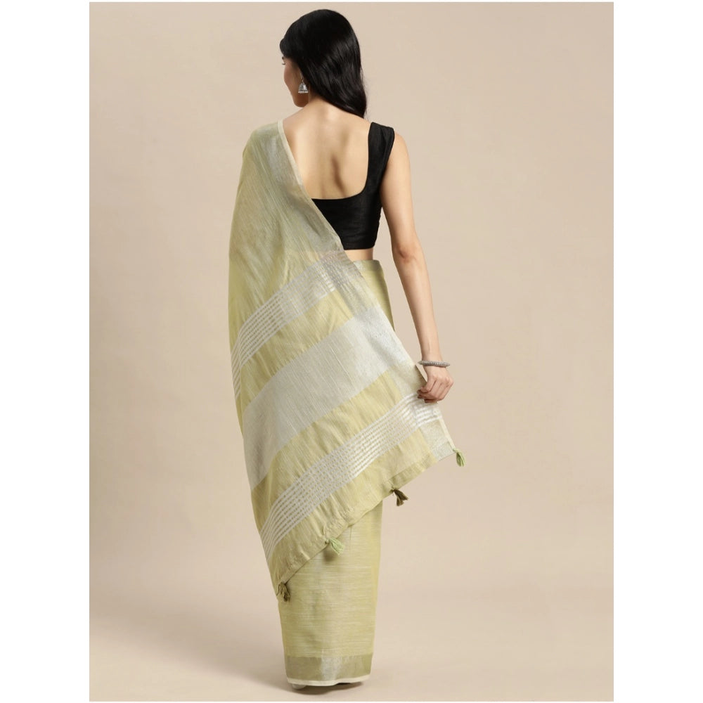 Women'S Linen Cotton Printed Saree With Unstitched Blouse 5.5M