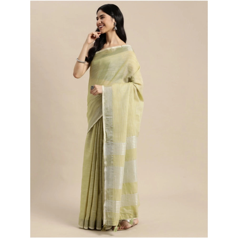 Women'S Linen Cotton Printed Saree With Unstitched Blouse 5.5M