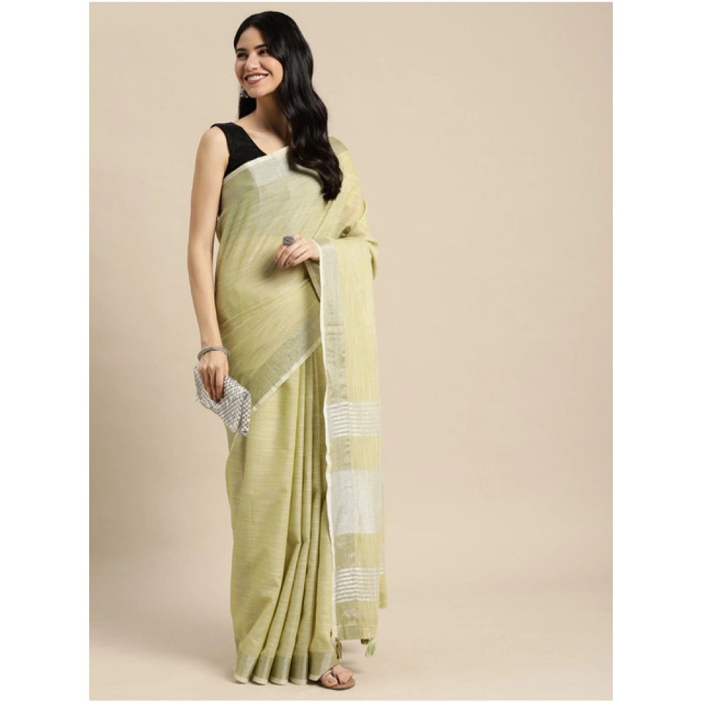 Women'S Linen Cotton Printed Saree With Unstitched Blouse 5.5M