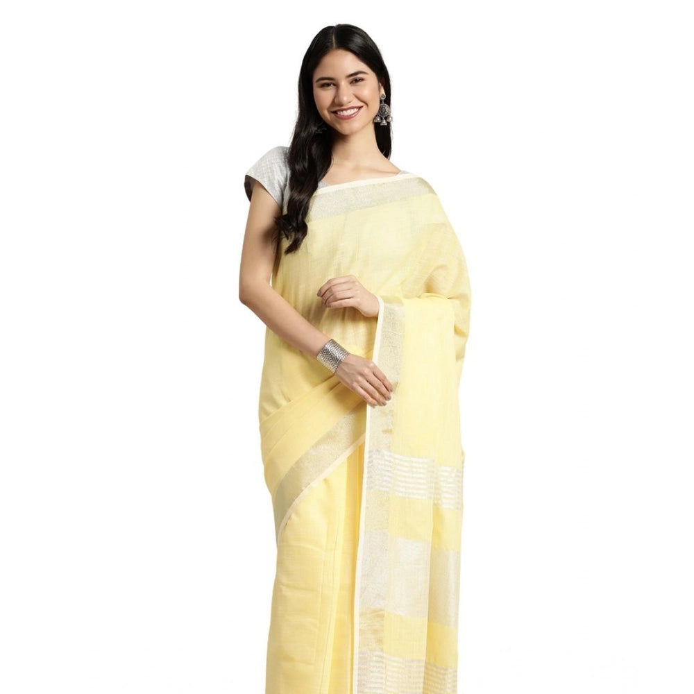 Women'S Linen Cotton Printed Saree With Unstitched Blouse 5.5M