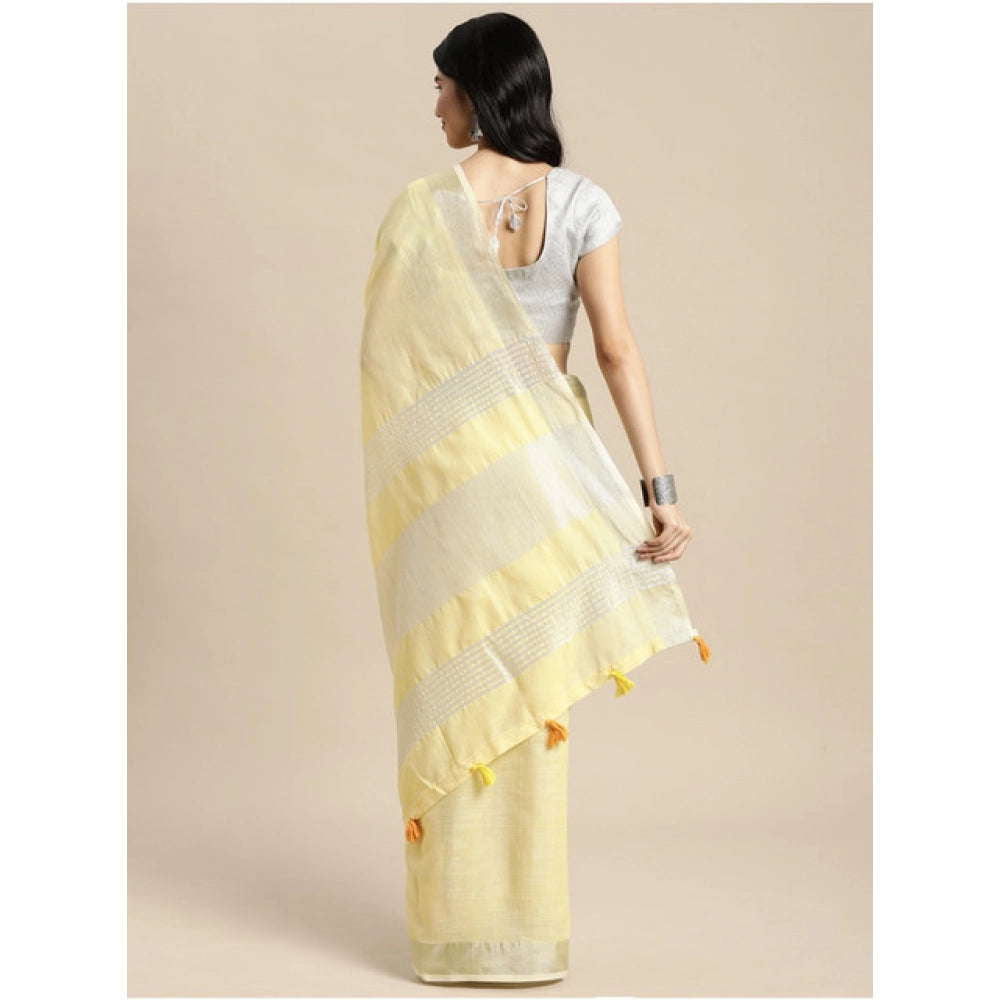 Women'S Linen Cotton Printed Saree With Unstitched Blouse 5.5M