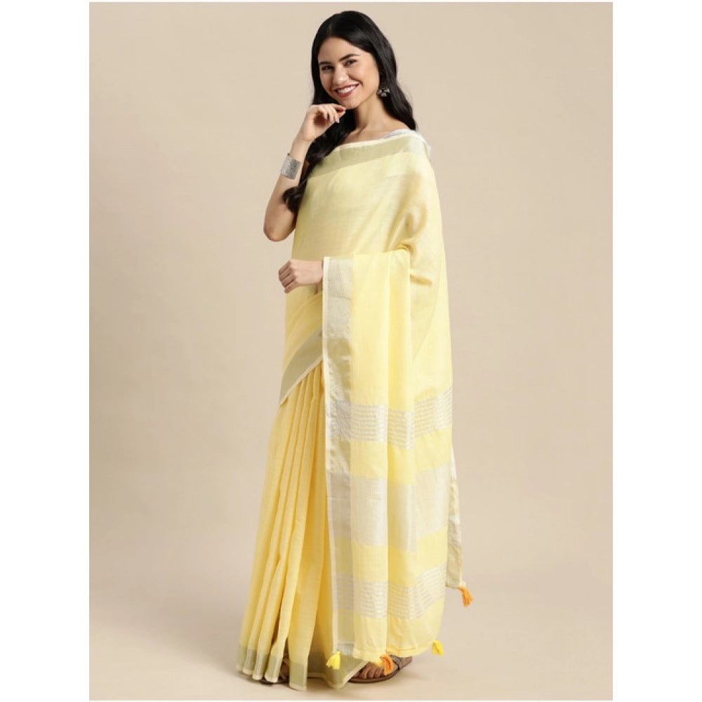 Women'S Linen Cotton Printed Saree With Unstitched Blouse 5.5M