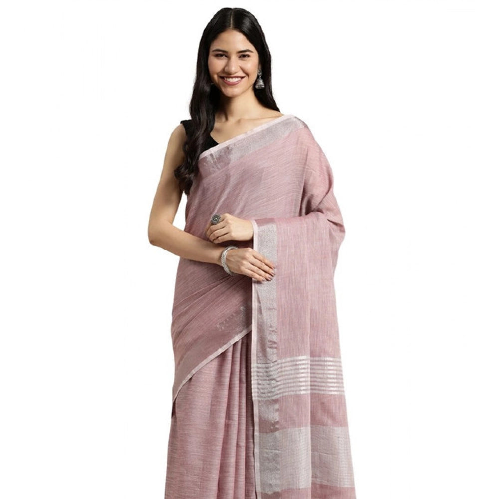 Women's Linen Cotton Printed Saree With Unstitched Blouse 5.5Mtr (Purple) - VANSHELLE