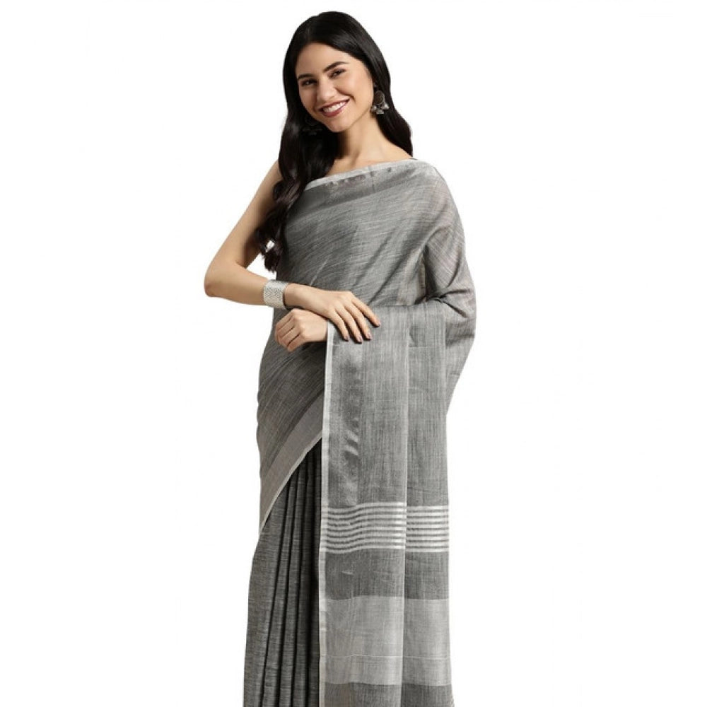 Women'S Linen Cotton Printed Saree With Unstitched Blouse 5.5M