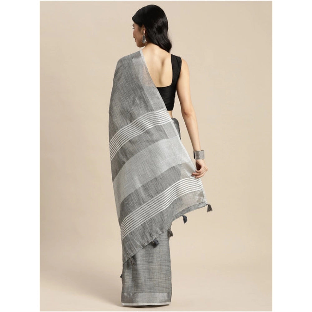 Women'S Linen Cotton Printed Saree With Unstitched Blouse 5.5M