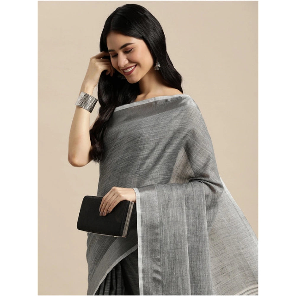 Women'S Linen Cotton Printed Saree With Unstitched Blouse 5.5M