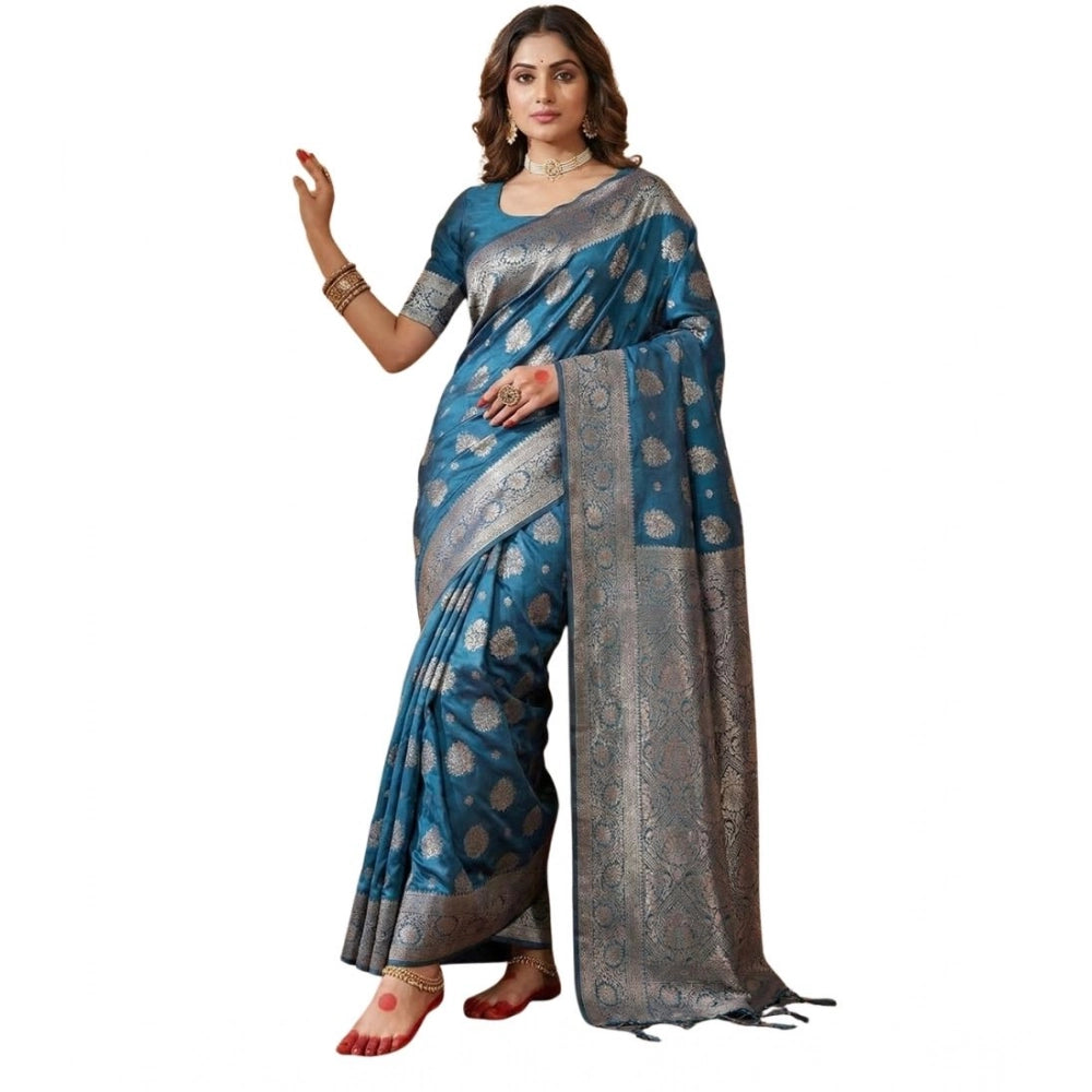 Women'S Silk Blend Printed Saree With Unstitched Blouse 5.5Mtr
