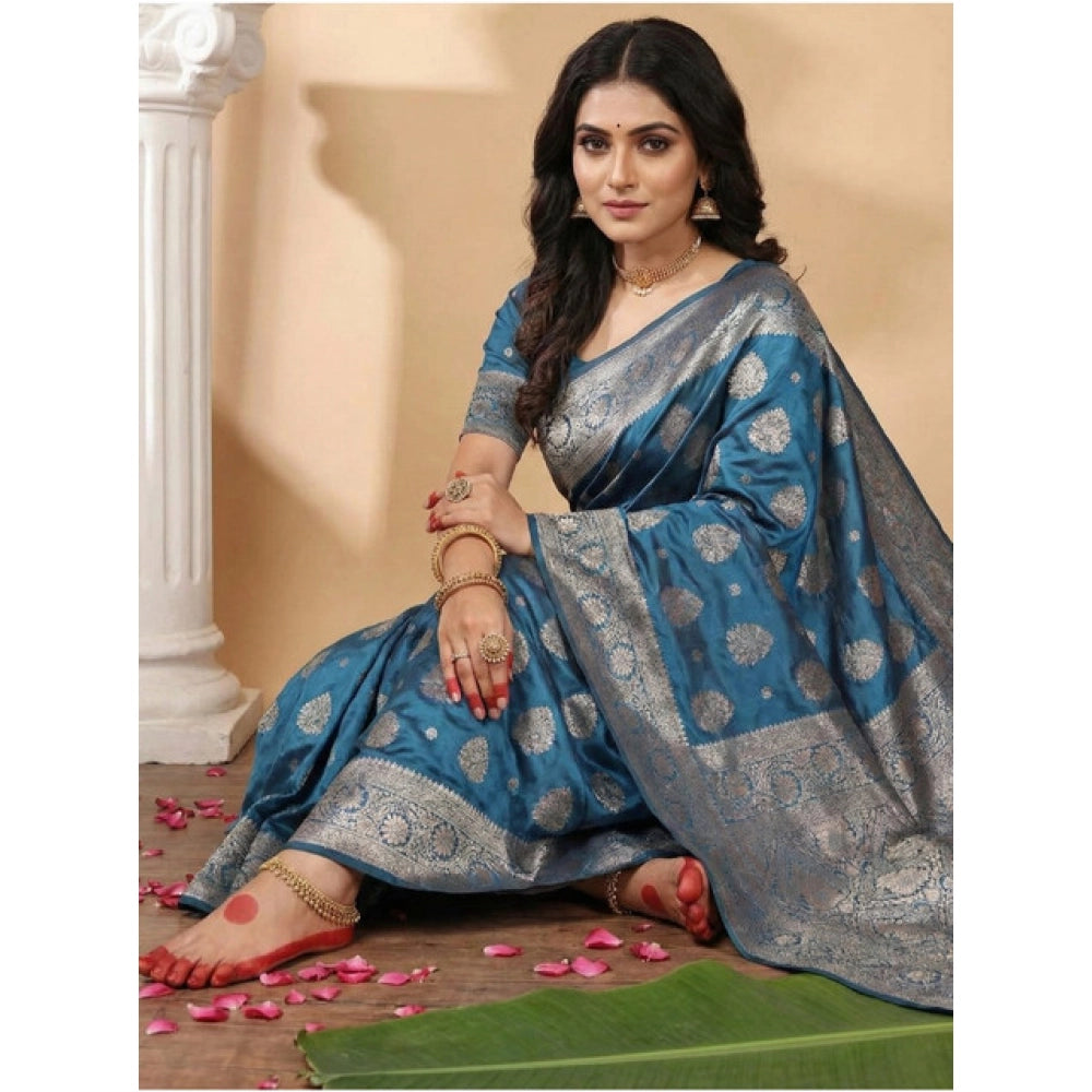 Women'S Silk Blend Printed Saree With Unstitched Blouse 5.5Mtr