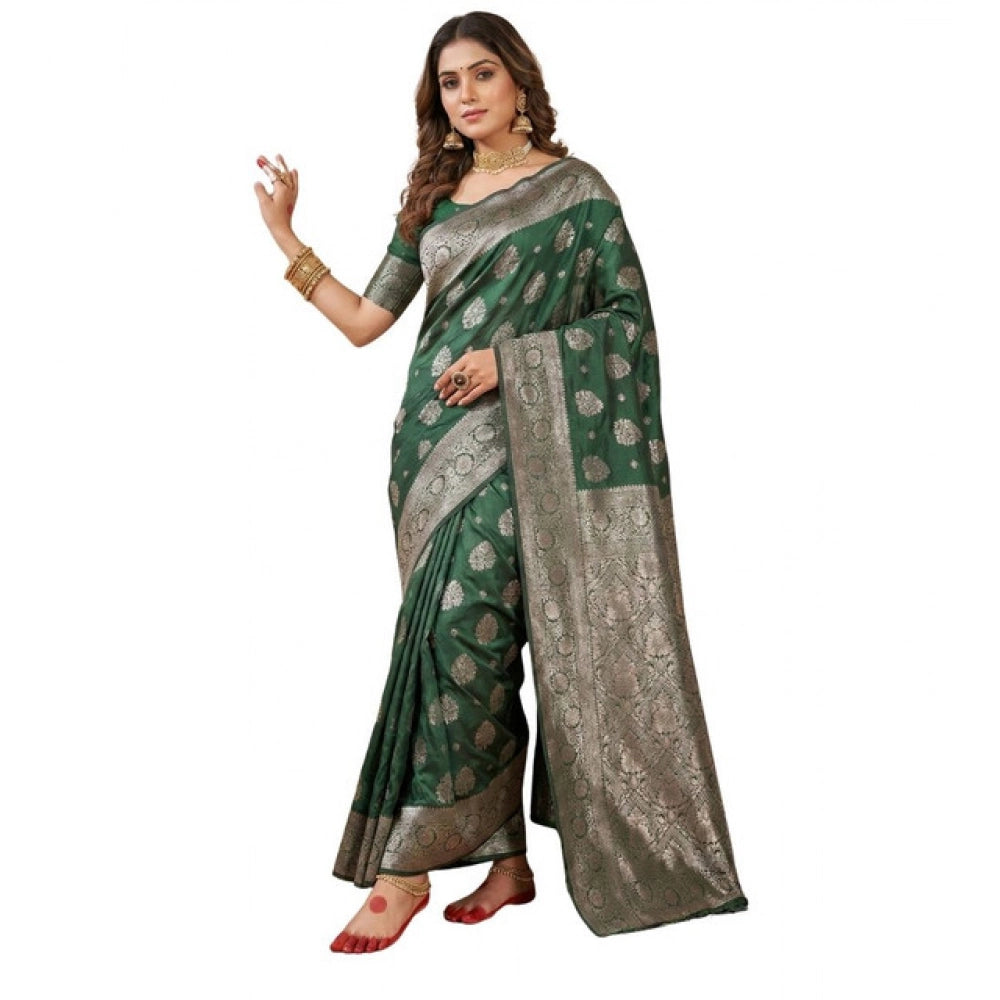 Women'S Silk Blend Printed Saree With Unstitched Blouse 5.5Mtr