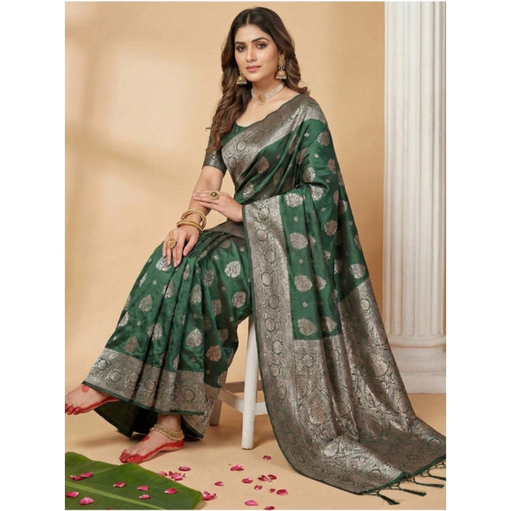 Women'S Silk Blend Printed Saree With Unstitched Blouse 5.5Mtr